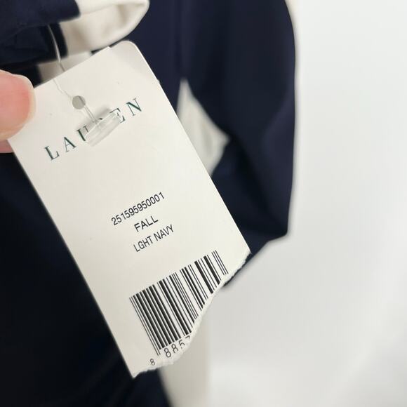 Lauren Ralph Lauren Womens Sheath Dress 14P Navy Cream Color Block Layered - Picture 8 of 15